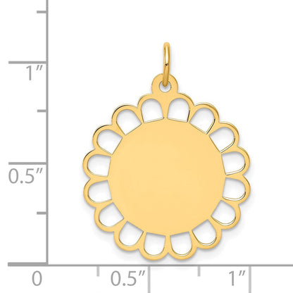 14K Gelbgold Schlicht Gravierbar Blume Plättchen Charm
