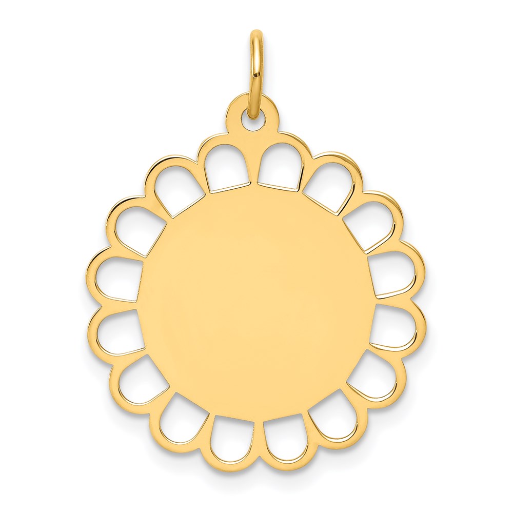 14K Gelbgold Schlicht Gravierbar Blume Plättchen Charm