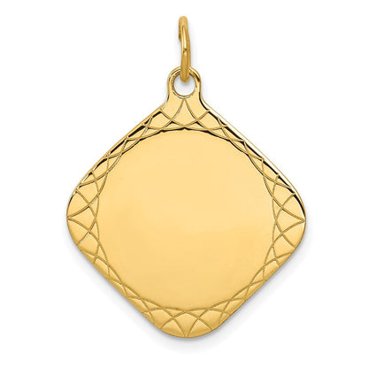 14K Gelbgold 14K Gemustert.018 Stärke Diamant-shaped Gravierbar Plättchen Charm