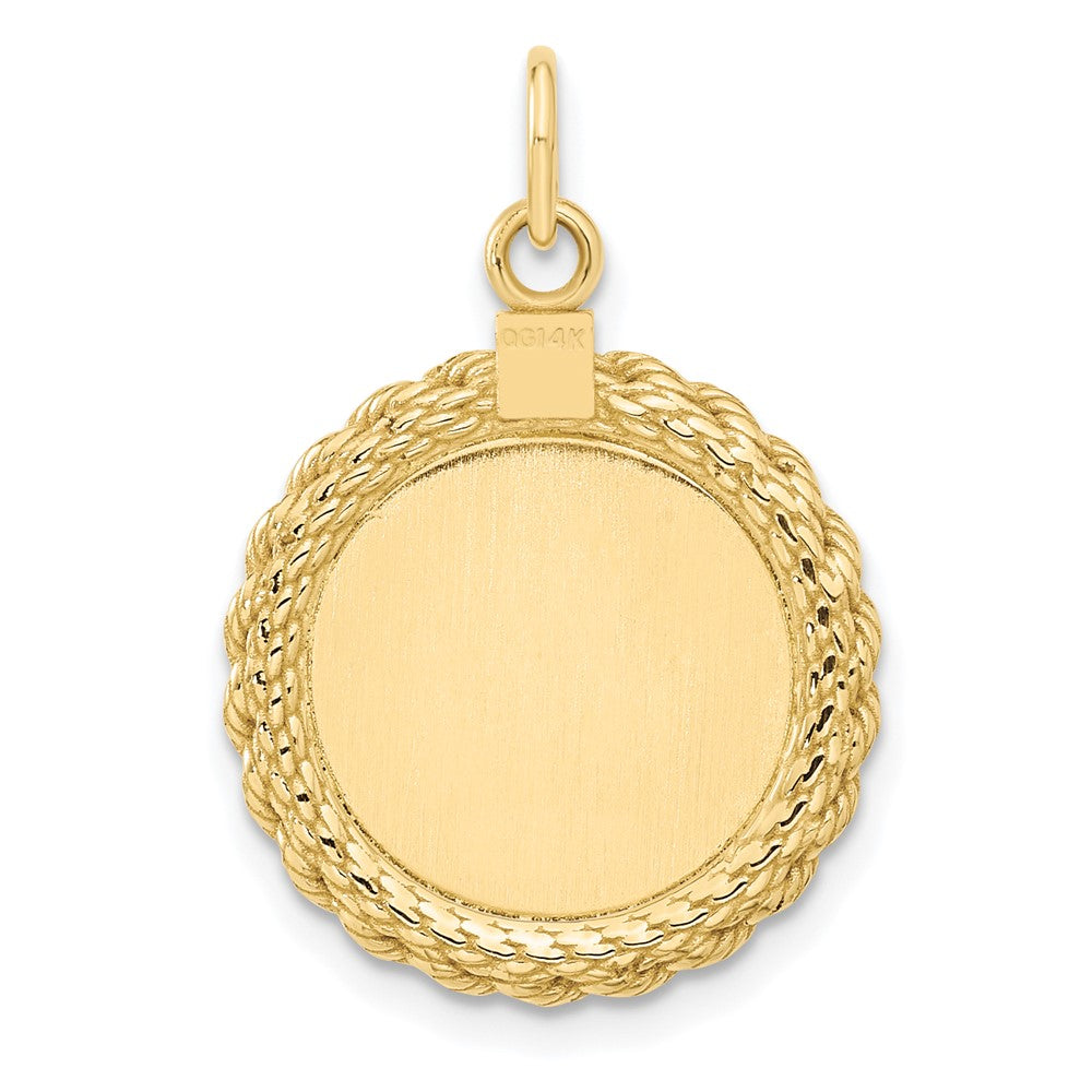 14K Gelbgold 14K Schlicht.013 Stärke Kreisförmig Gravierbar Plättchen mit Kordel Charm