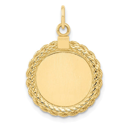 14K Gelbgold 14K Schlicht.013 Stärke Kreisförmig Gravierbar Plättchen mit Kordel Charm