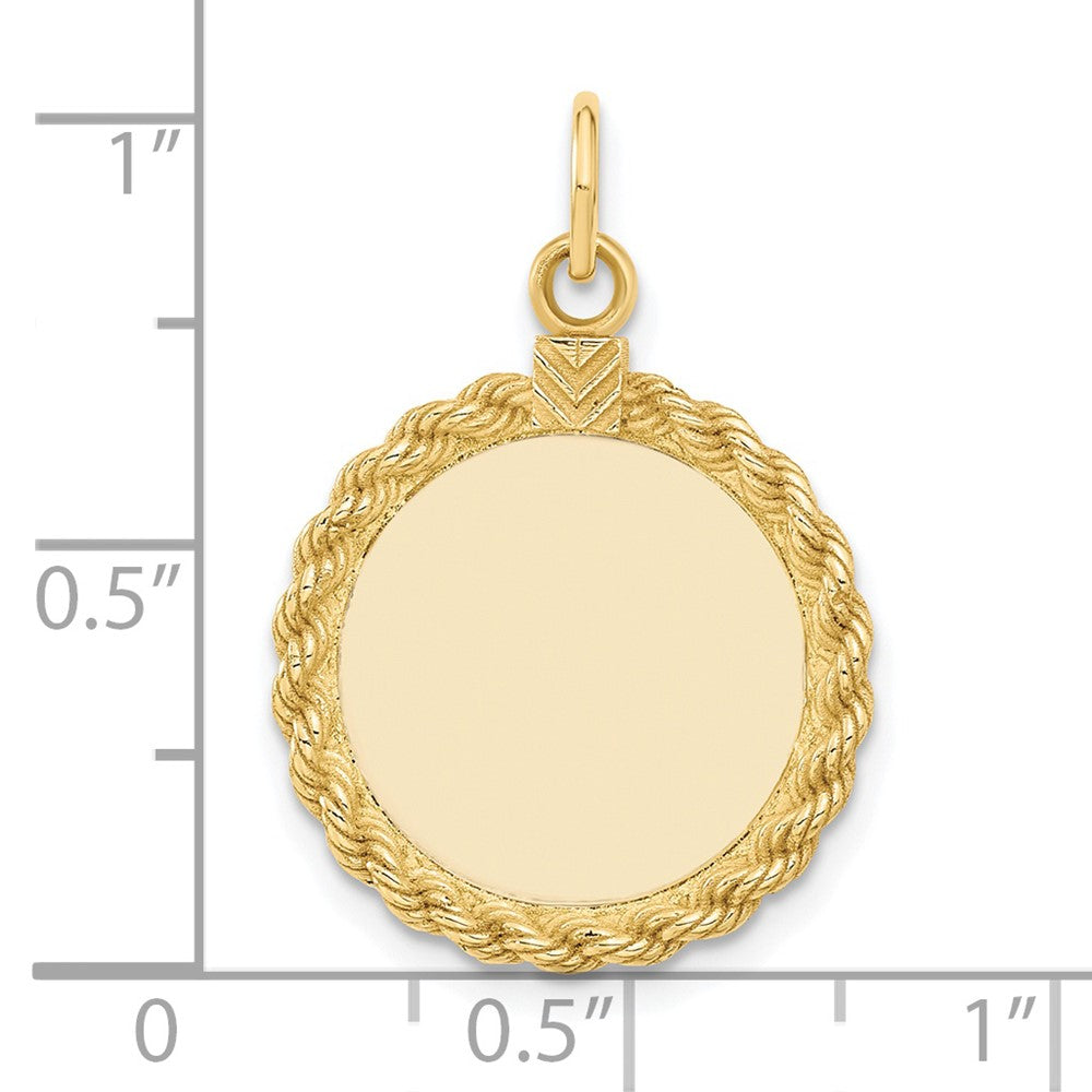 14K Gelbgold 14K Schlicht.013 Stärke Kreisförmig Gravierbar Plättchen mit Kordel Charm