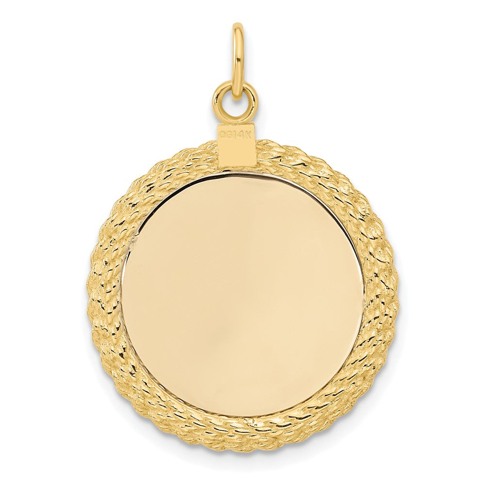 14K Gelbgold 14K Schlicht.013 Stärke Kreisförmig Gravierbar Plättchen mit Kordel Charm