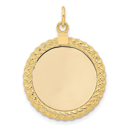14K Gelbgold 14K Schlicht.013 Stärke Kreisförmig Gravierbar Plättchen mit Kordel Charm