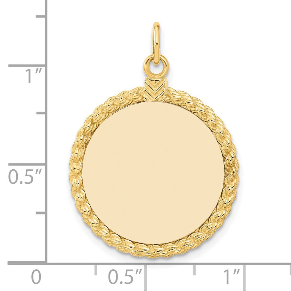 14K Gelbgold 14K Schlicht.013 Stärke Kreisförmig Gravierbar Plättchen mit Kordel Charm
