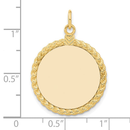 14K Gelbgold 14K Schlicht.013 Stärke Kreisförmig Gravierbar Plättchen mit Kordel Charm