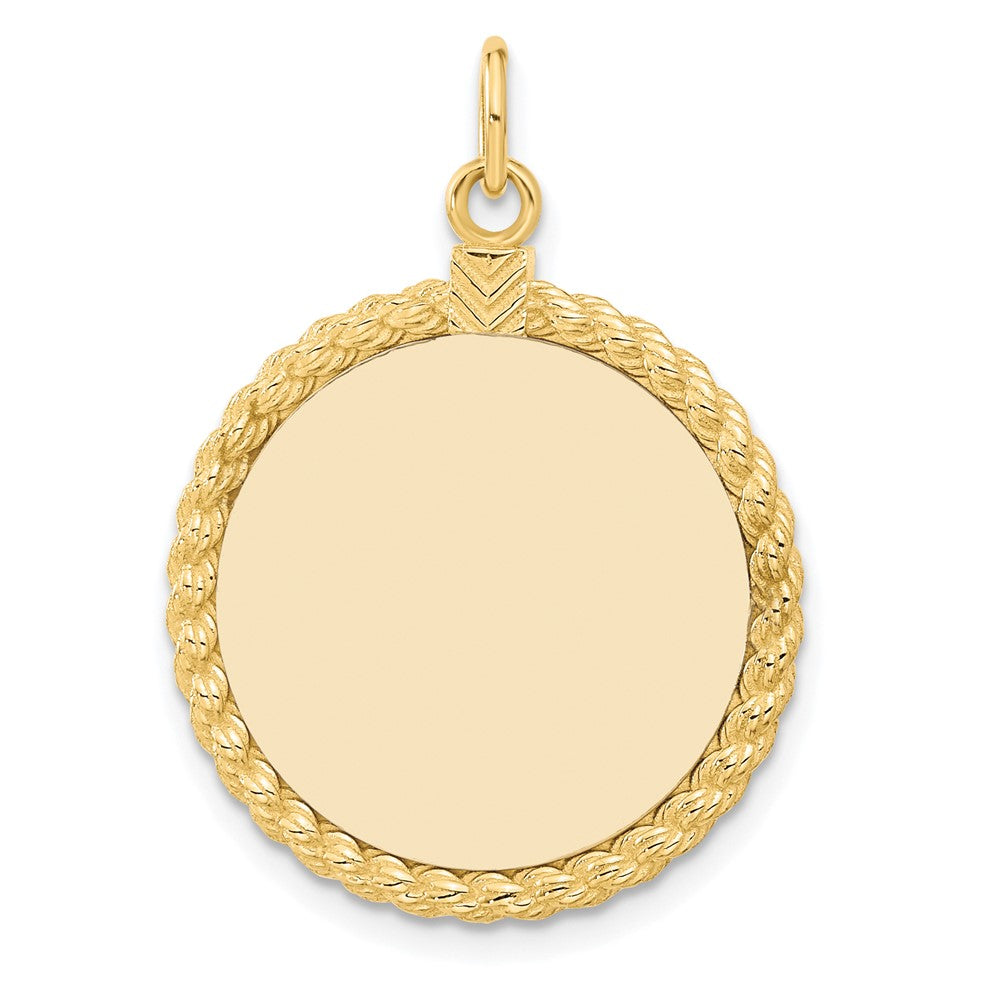 14K Gelbgold 14K Schlicht.013 Stärke Kreisförmig Gravierbar Plättchen mit Kordel Charm