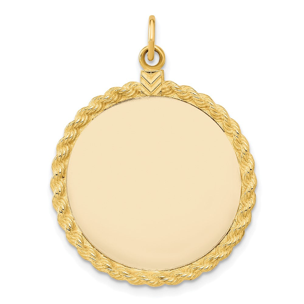 14K Gelbgold 14K Schlicht.013 Stärke Kreisförmig Gravierbar Plättchen mit Kordel Charm