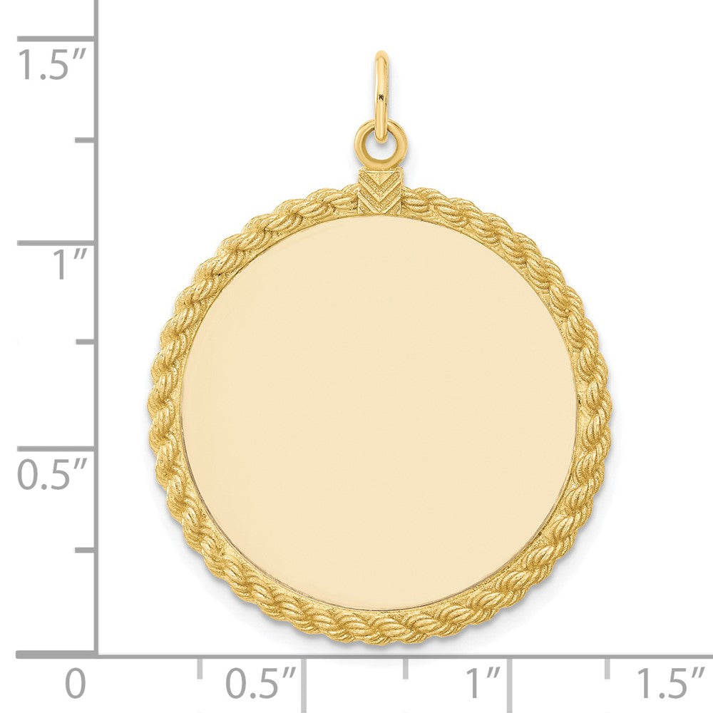 14K Gelbgold 14K Schlicht.013 Stärke Kreisförmig Gravierbar Plättchen mit Kordel Charm