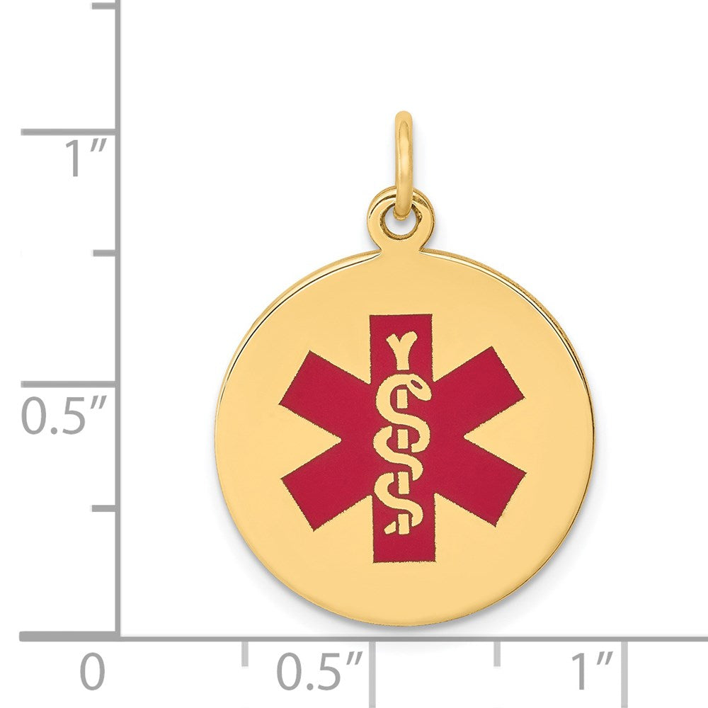 14K Gelbgold Anhänger mit roter Emaille, medizinisches Schmuckstück