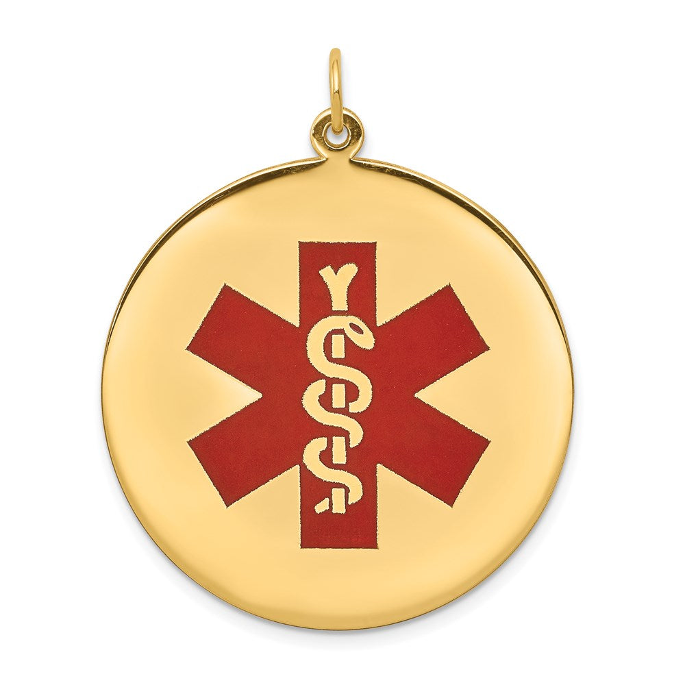 14K Gelbgold Anhänger mit roter Emaille, Medizinschmuck