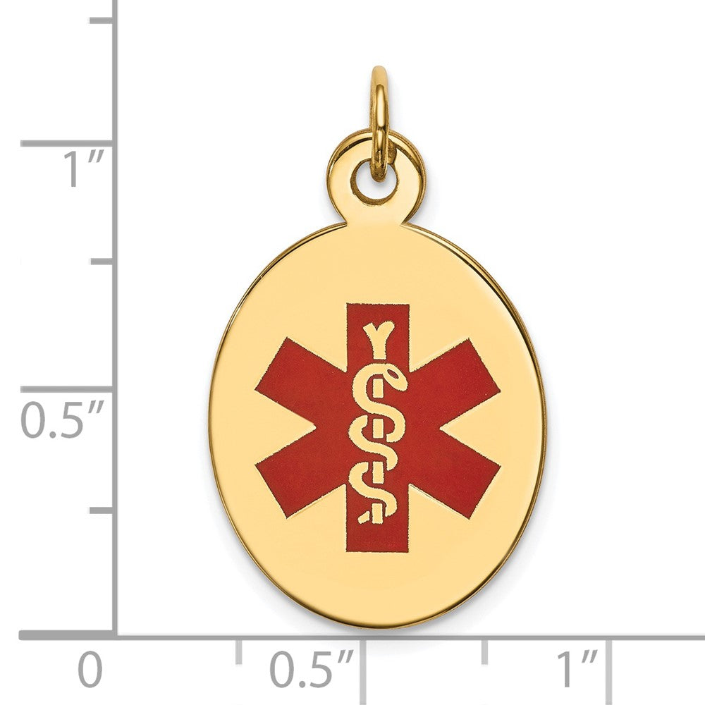 14K Gelbgold Anhänger mit roter Emaille, Medizinschmuck