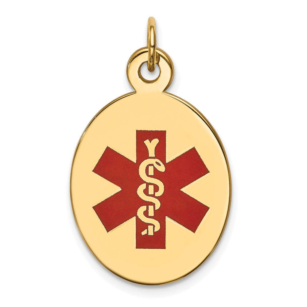 14K Gelbgold Anhänger mit roter Emaille, Medizinschmuck