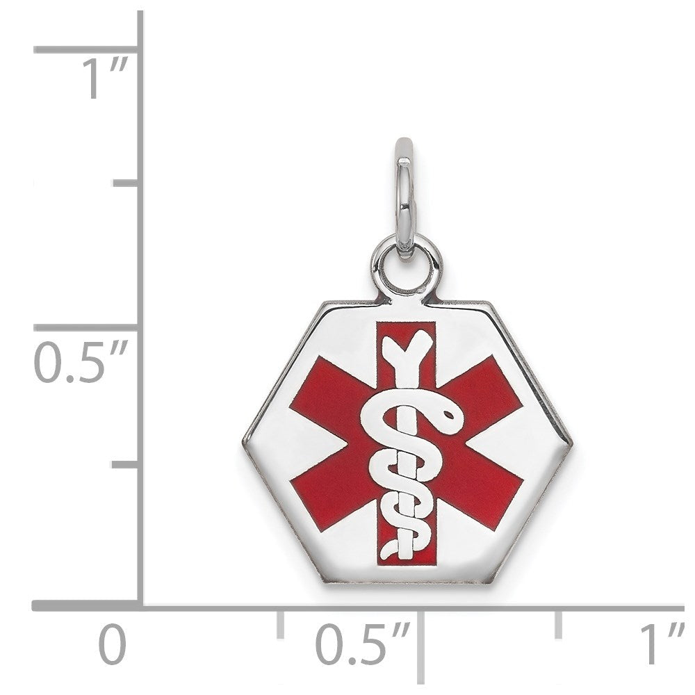 14 Karat Weißgold Anhänger mit rotem Emaille-Medizinschmuck-Symbol