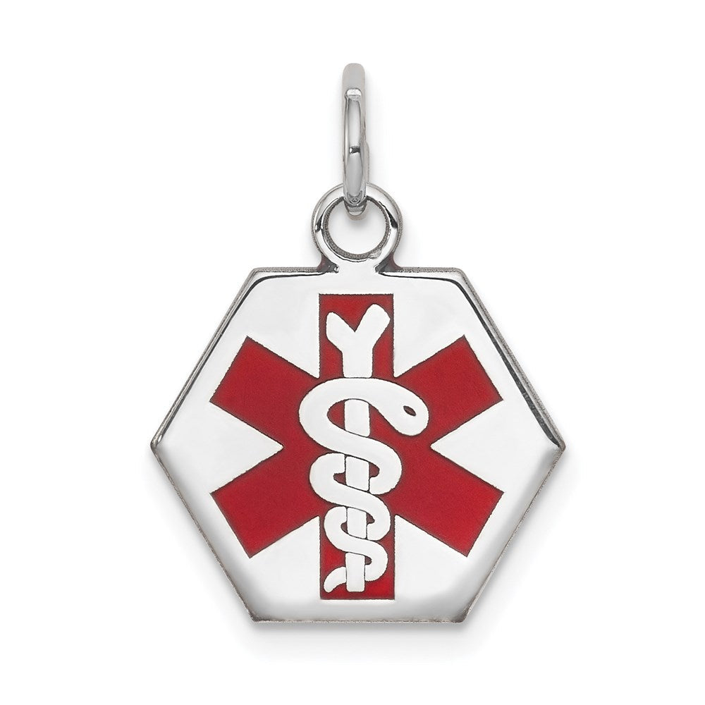 14 Karat Weißgold Anhänger mit rotem Emaille-Medizinschmuck-Symbol