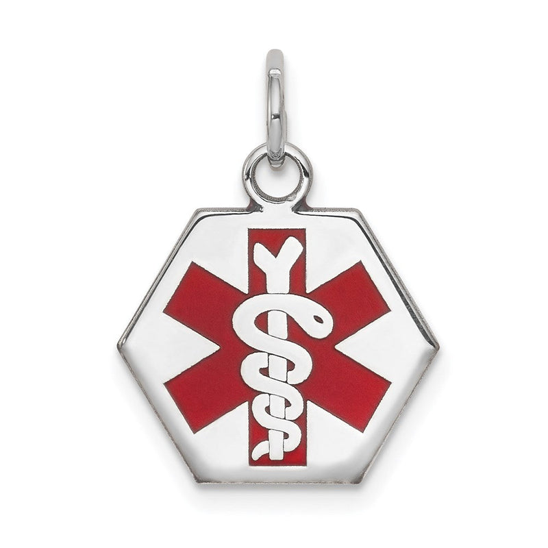 14 Karat Weißgold Anhänger mit rotem Emaille-Medizinschmuck-Symbol