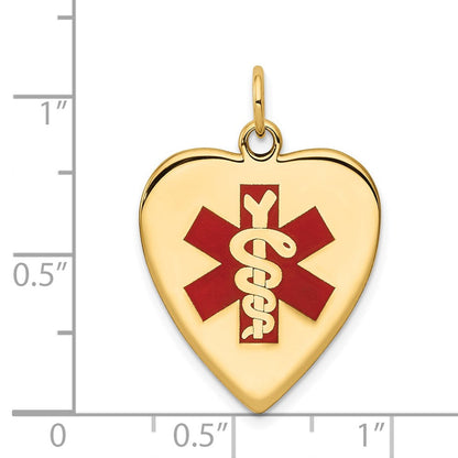 14K Gelbgold Herzförmiger Emaillierter Medizinschmuck-Anhänger