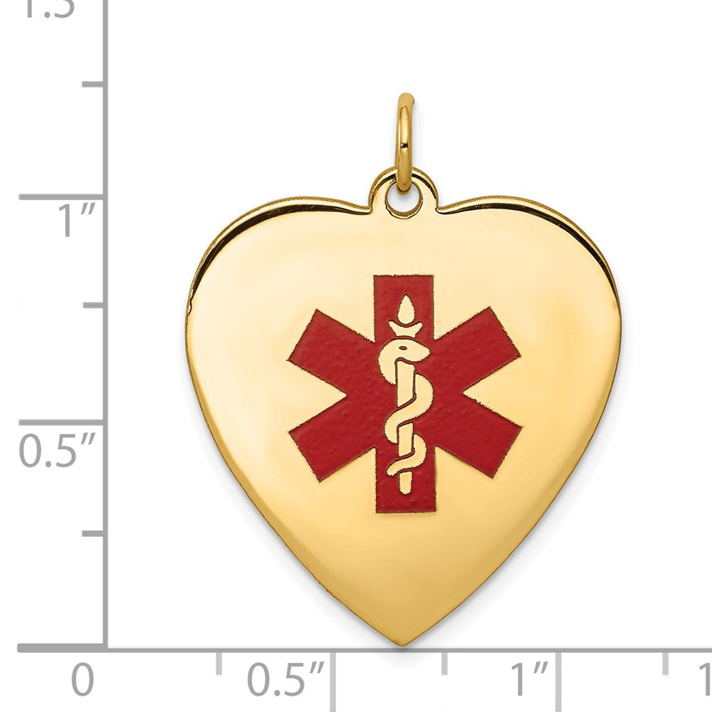 14K Gelbgold Herzförmiger Emaillierter Medizinischer Schmuckanhänger