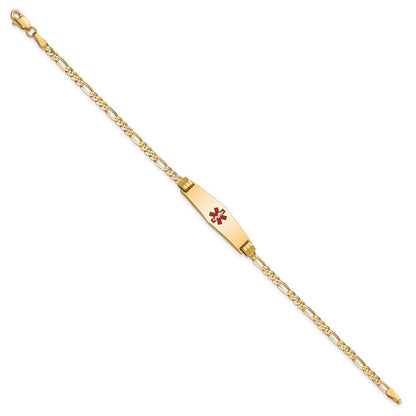 14K Gelbgold Medizinisch Massiv Kette/solid Platte 24x7mm Weich Diamant Form Centered Rot Emaille Figaro Glieder 8 Zoll Id Armband