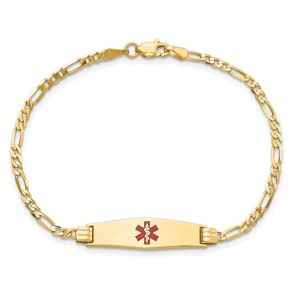 14K Gelbgold Medizinisch Massiv Kette/solid Platte 24x7mm Weich Diamant Form Centered Rot Emaille Figaro Glieder 8 Zoll Id Armband