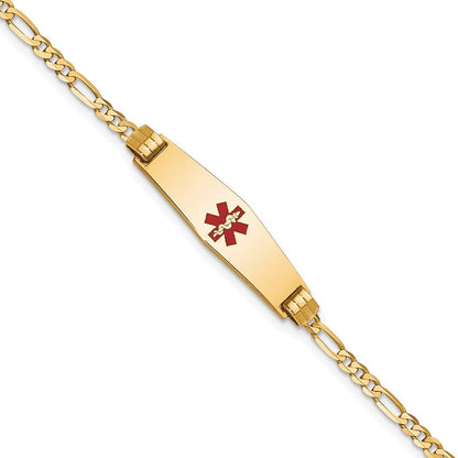 14K Gelbgold Medizinisch Massiv Kette/solid Platte 24x7mm Weich Diamant Form Centered Rot Emaille Figaro Glieder 8 Zoll Id Armband
