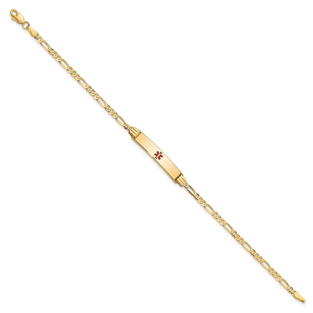 Massiv 14K Gelbgold Medizinisch Rot Emaille Figaro Id Armband