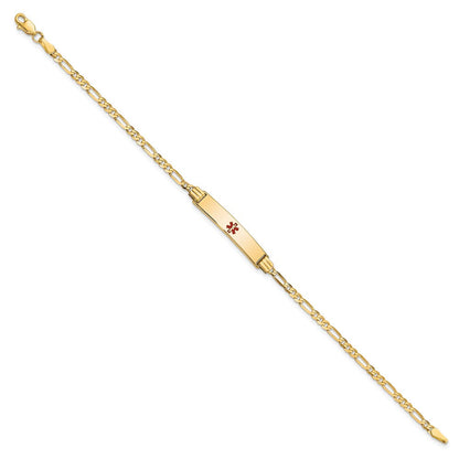 Massiv 14K Gelbgold Medizinisch Rot Emaille Figaro Id Armband