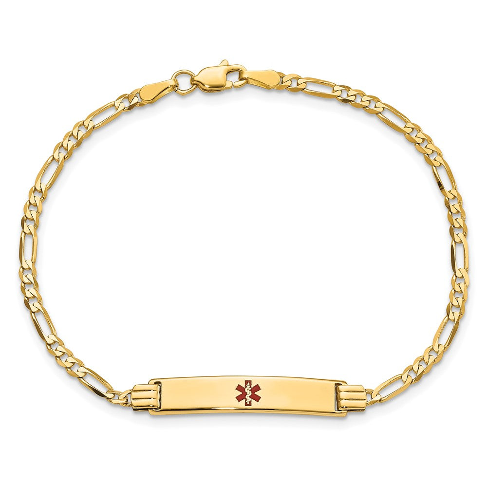 Massiv 14K Gelbgold Medizinisch Rot Emaille Figaro Id Armband
