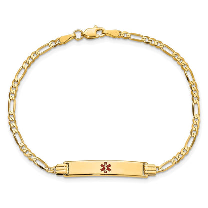 Massiv 14K Gelbgold Medizinisch Rot Emaille Figaro Id Armband