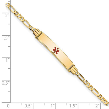 Massiv 14K Gelbgold Medizinisch Rot Emaille Figaro Id Armband
