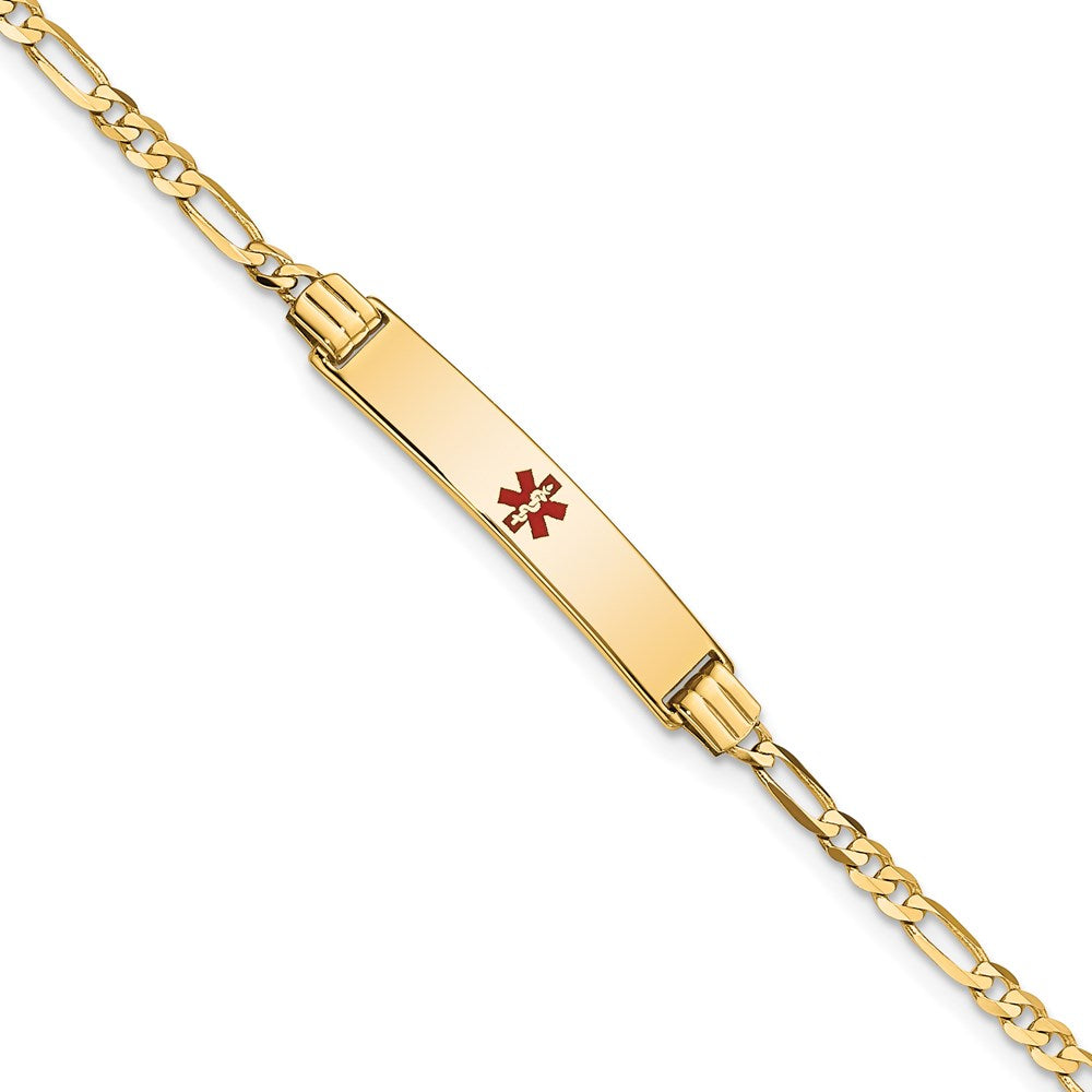 Massiv 14K Gelbgold Medizinisch Rot Emaille Figaro Id Armband