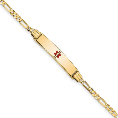 Massiv 14K Gelbgold Medizinisch Rot Emaille Figaro Id Armband