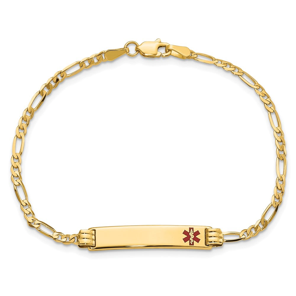 Massiv 14K Gelbgold Medizinisch Rot Emaille Figaro Id Armband