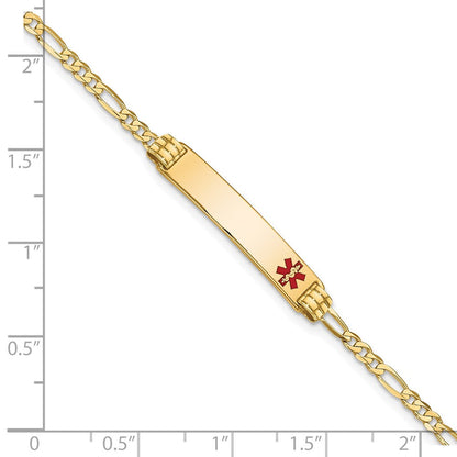 Massiv 14K Gelbgold Medizinisch Rot Emaille Figaro Id Armband