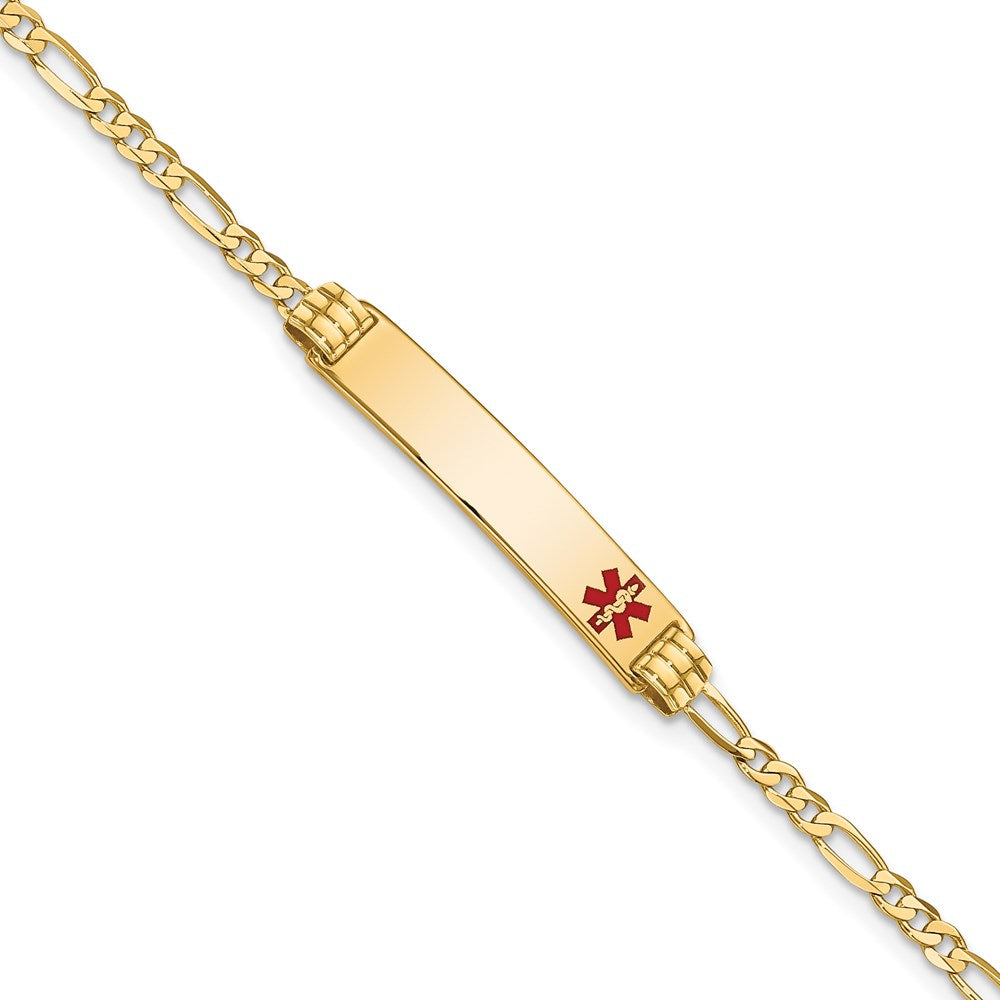 Massiv 14K Gelbgold Medizinisch Rot Emaille Figaro Id Armband