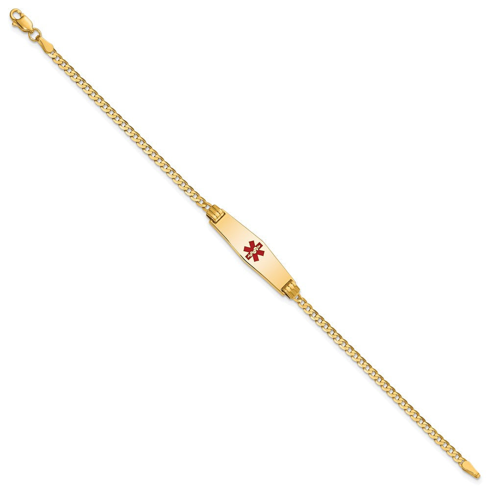14K Gelbgold Medizinisch Massiv Kette/solid Platte 24x7mm Weich Diamant Form Centered Rot Emaille Panzer Glieder 7 Zoll Id Armband