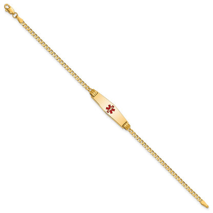 14K Gelbgold Medizinisch Massiv Kette/solid Platte 24x7mm Weich Diamant Form Centered Rot Emaille Panzer Glieder 7 Zoll Id Armband