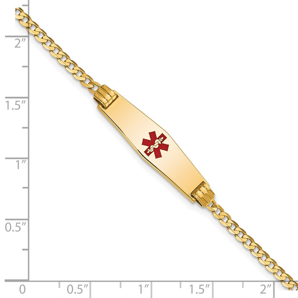 14K Gelbgold Medizinisch Massiv Kette/solid Platte 24x7mm Weich Diamant Form Centered Rot Emaille Panzer Glieder 7 Zoll Id Armband