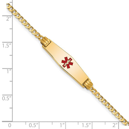 14K Gelbgold Medizinisch Massiv Kette/solid Platte 24x7mm Weich Diamant Form Centered Rot Emaille Panzer Glieder 7 Zoll Id Armband