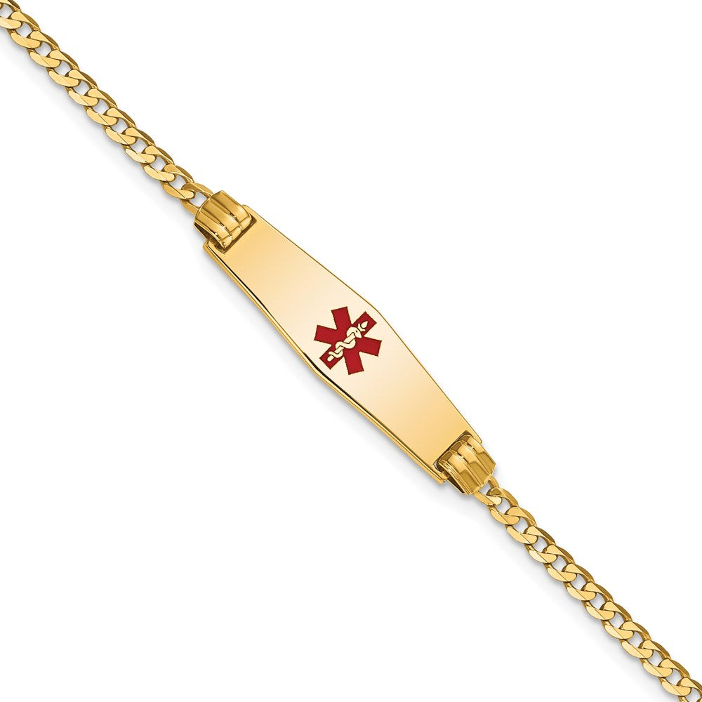 14K Gelbgold Medizinisch Massiv Kette/solid Platte 24x7mm Weich Diamant Form Centered Rot Emaille Panzer Glieder 7 Zoll Id Armband