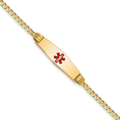 14K Gelbgold Medizinisch Massiv Kette/solid Platte 24x7mm Weich Diamant Form Centered Rot Emaille Panzer Glieder 7 Zoll Id Armband