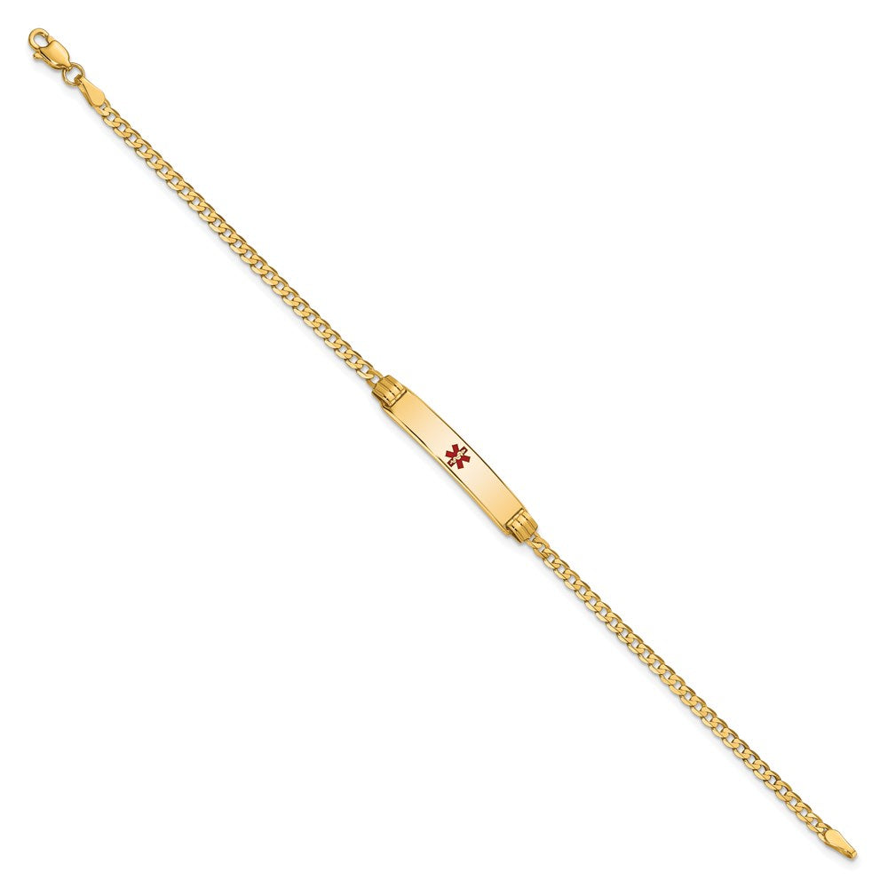 Massiv 14K Gelbgold Medizinisch Rot Emaille Panzer Glieder Id Armband