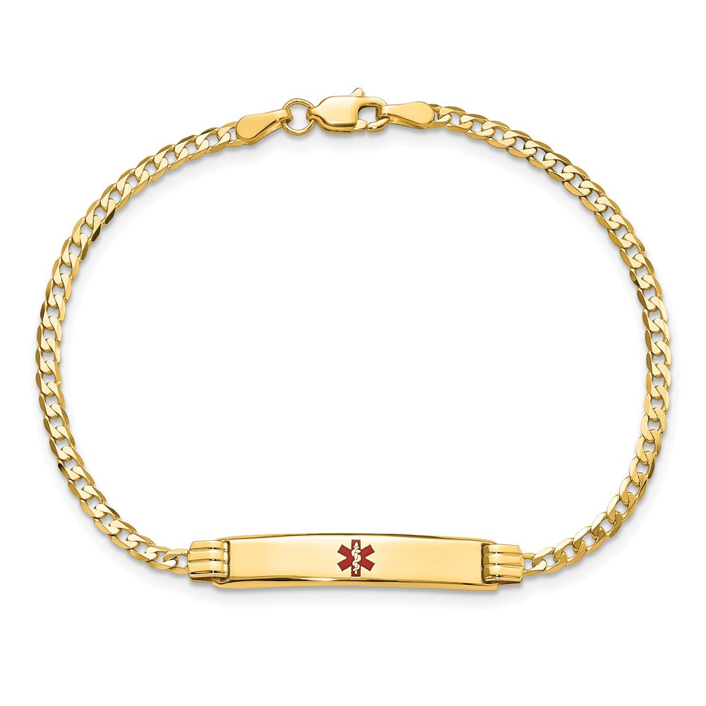 Massiv 14K Gelbgold Medizinisch Rot Emaille Panzer Glieder Id Armband