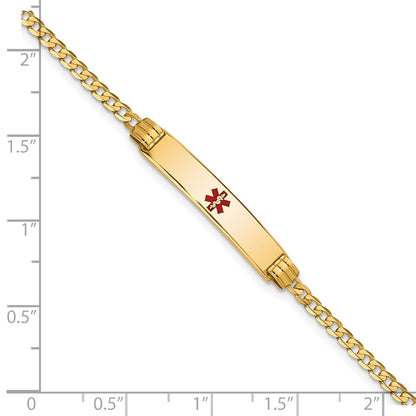 Massiv 14K Gelbgold Medizinisch Rot Emaille Panzer Glieder Id Armband