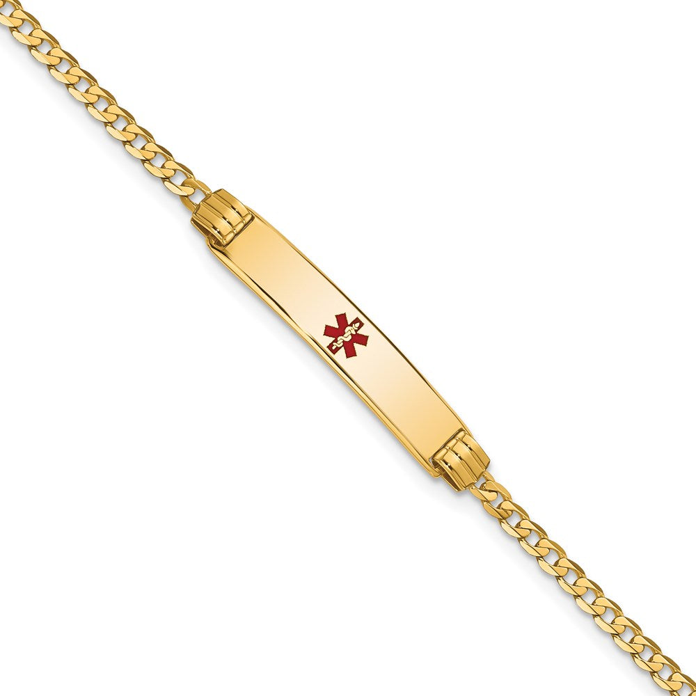 Massiv 14K Gelbgold Medizinisch Rot Emaille Panzer Glieder Id Armband