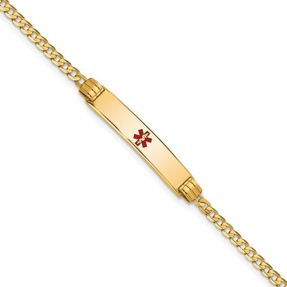 Massiv 14K Gelbgold Medizinisch Rot Emaille Panzer Glieder Id Armband