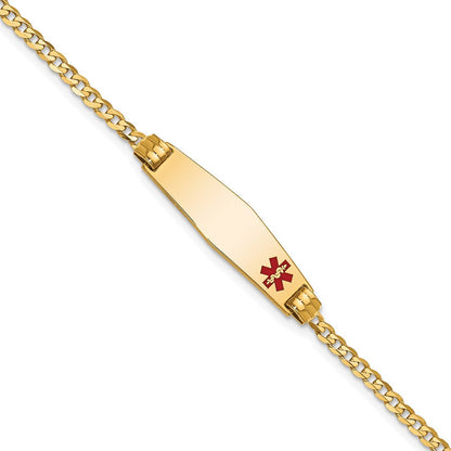 14K Gelbgold Medizinisch Massiv Kette/solid Platte 26x7mm Weich Diamant Form Off Mittig Rot Emaille Panzer Glieder 7 Zoll Id Armband