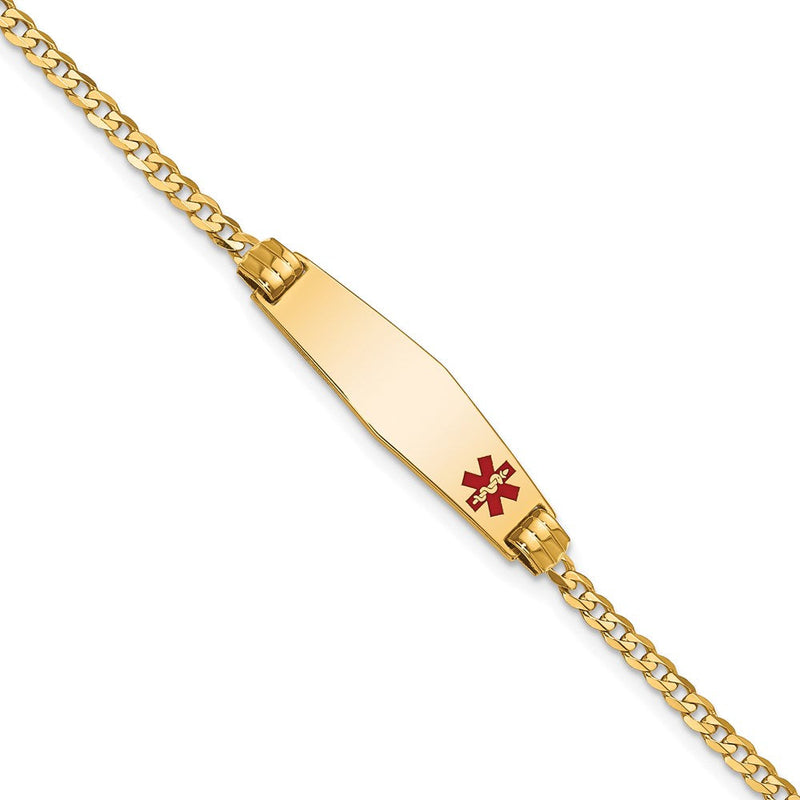 14K Gelbgold Medizinisch Massiv Kette/solid Platte 26x7mm Weich Diamant Form Off Mittig Rot Emaille Panzer Glieder 7 Zoll Id Armband