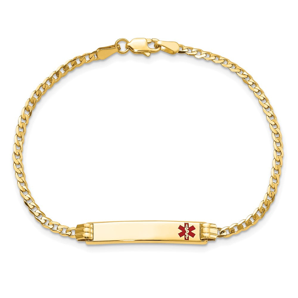 Massiv 14K Gelbgold Medizinisch Rot Emaille Panzer Glieder Id Armband