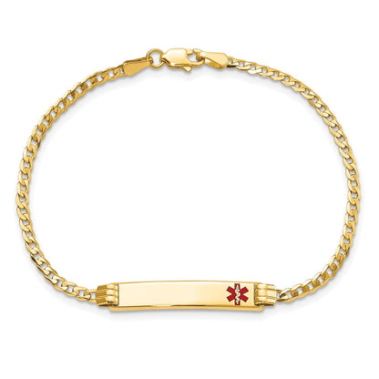 Massiv 14K Gelbgold Medizinisch Rot Emaille Panzer Glieder Id Armband